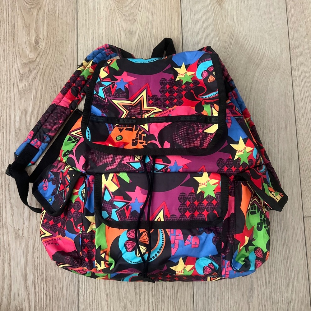 LeSportsac Voyager Backpack Multicolor Pop Art Star Print Ripstop Nylon Bag
